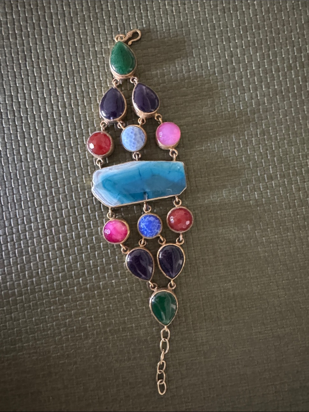 Multicolor Stone Cascade Bracelet - Vibrant Blue, Green & Pink